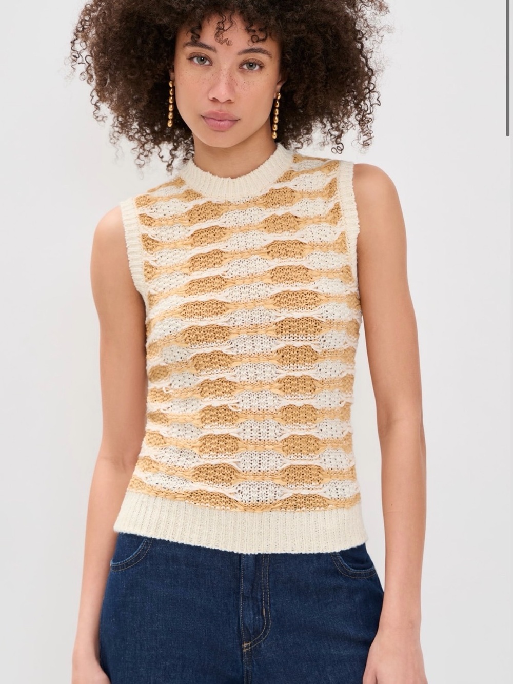 Ulla Johnson Patrizia Cream and Gold Sleeveless Knit Top Size Small